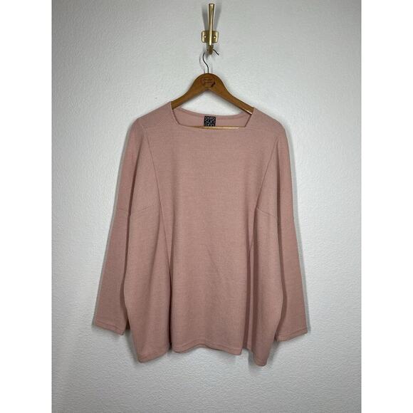 Clara Sun Woo Ribbed Knit Boxy Sweater Top Large Blush Pink Square Neck - Picture 1 of 5